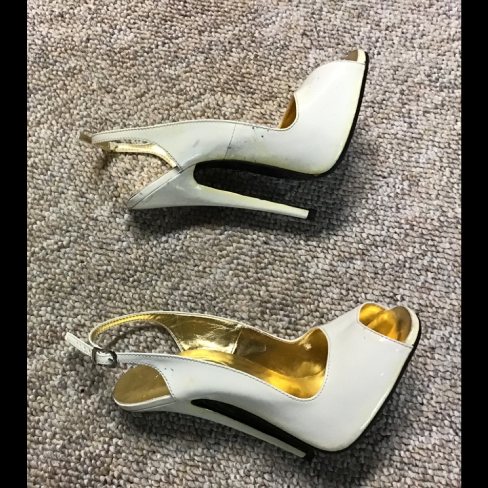 White sling back peep toe heels